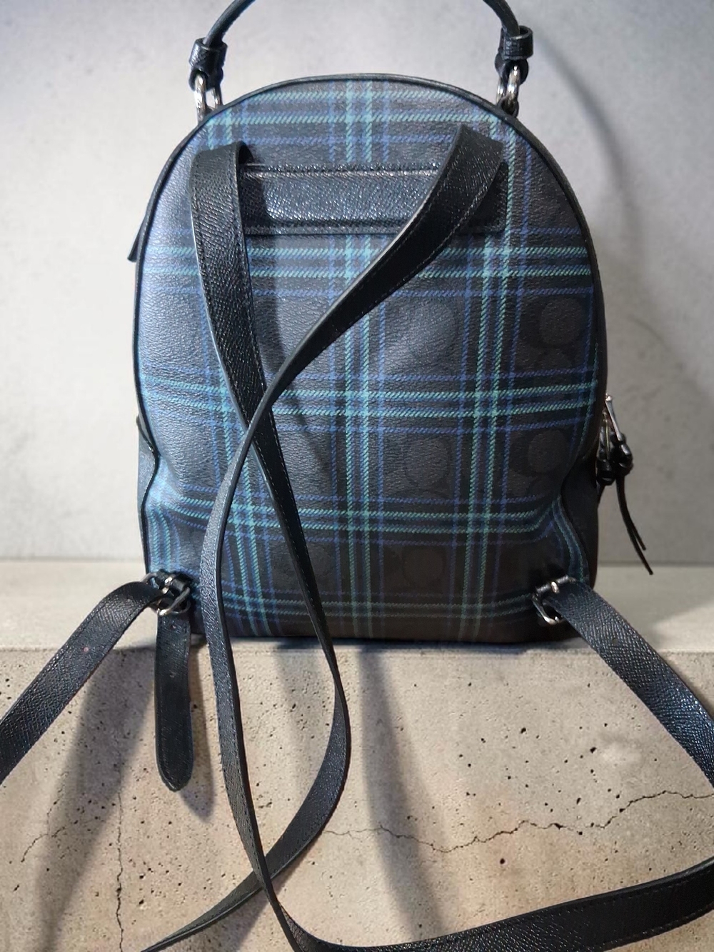 Coach Jordyn  Plaid Signature Leather Medium Backpack in Black/Blue,Free WALLET - Picture 2 of 5